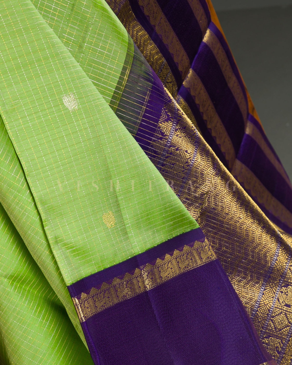 Vishitrang Parrot Green Kanjivaram Silk Sari ML-26-010