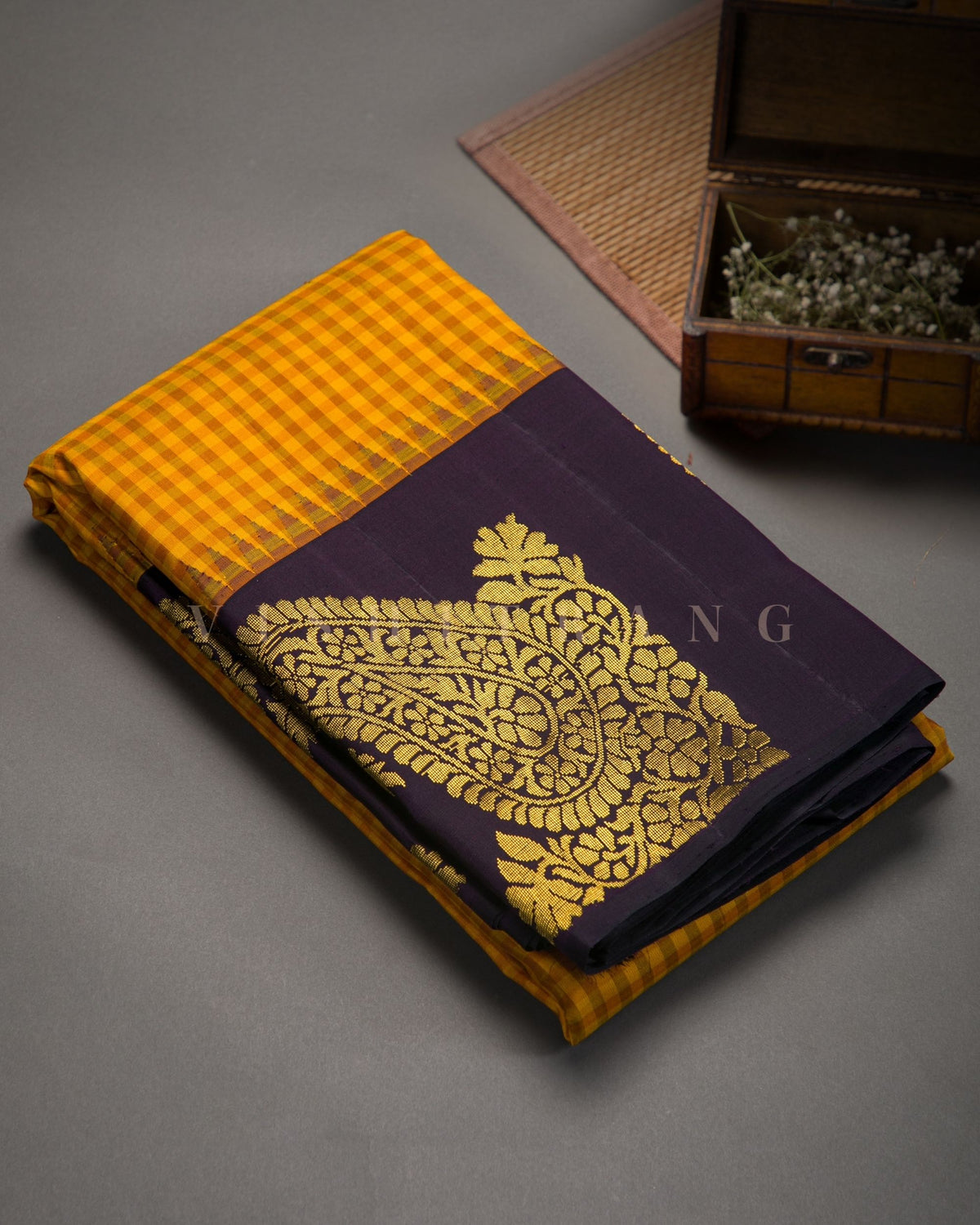 Vishitrang Mustard Yellow Kanjivaram Silk Sari ML-26-013