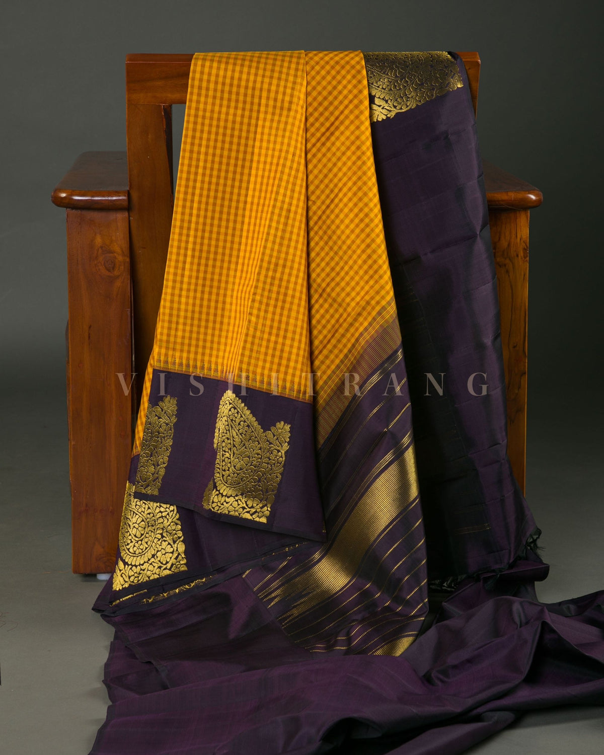 Vishitrang Mustard Yellow Kanjivaram Silk Sari ML-26-013