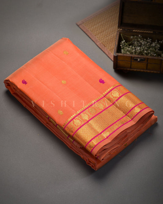Vishitrang Peach Orange Kanjivaram Silk Sari CH-26-005