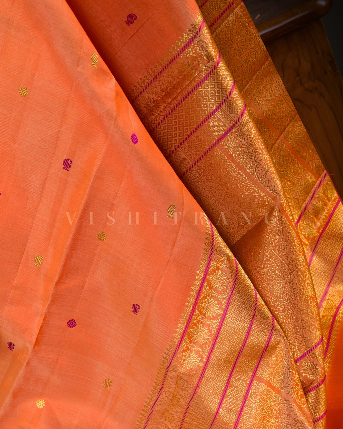 Vishitrang Peach Orange Kanjivaram Silk Sari CH-26-005