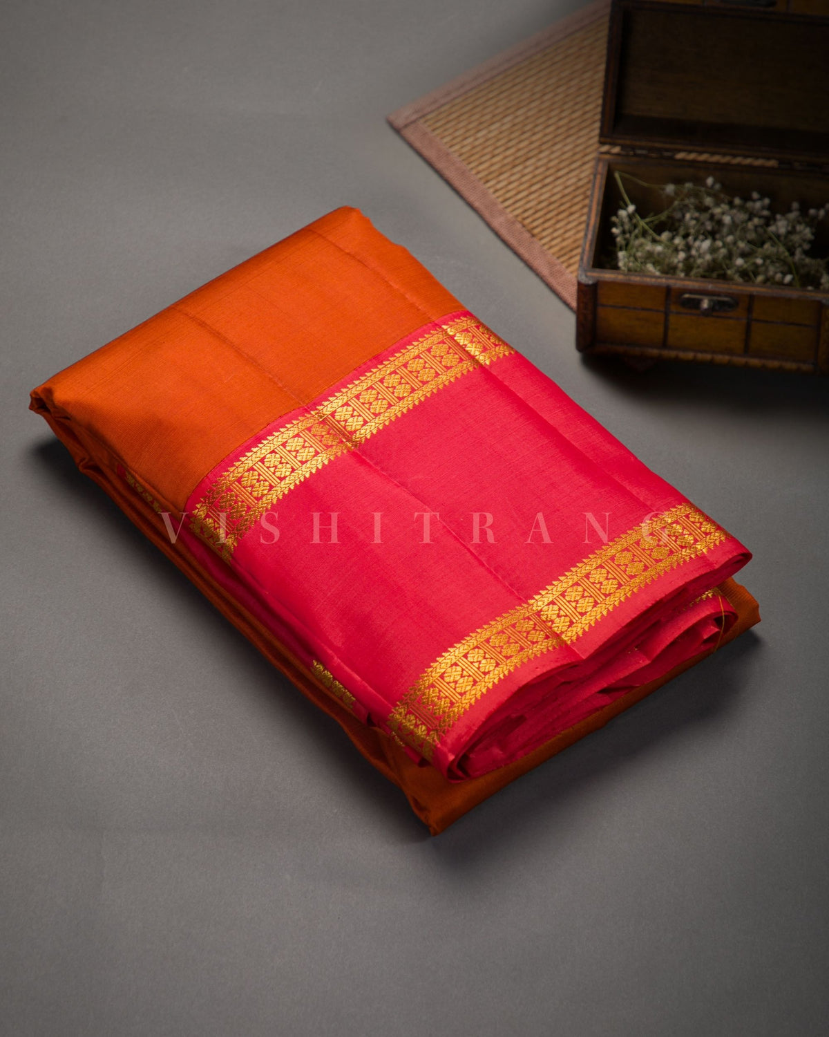 Vishitrang Orange Kanjivaram Silk Sari CH-26-010