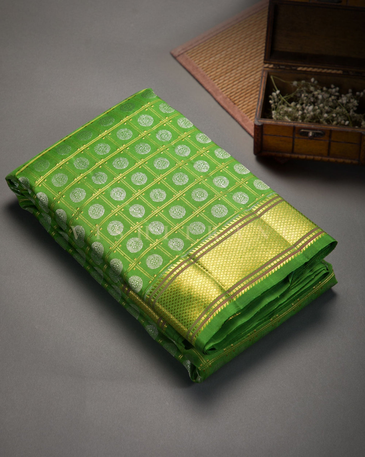 Vishitrang Parrot Green Kanjivaram Silk Sari CH-26-011