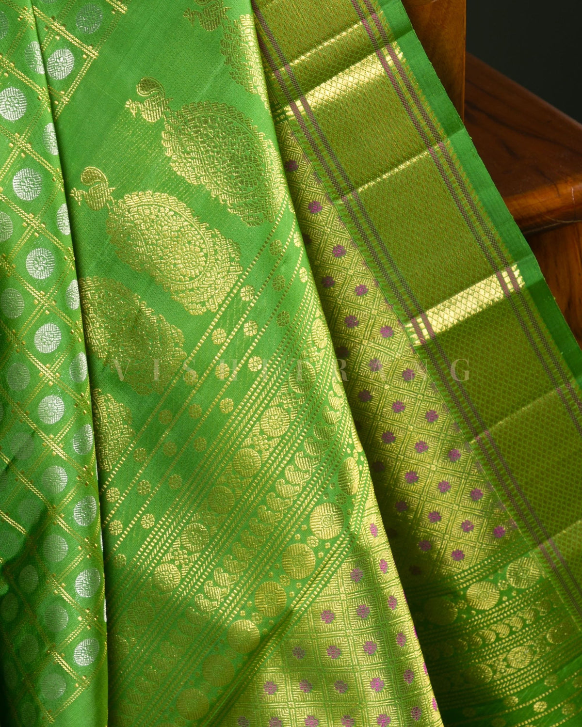 Vishitrang Parrot Green Kanjivaram Silk Sari CH-26-011