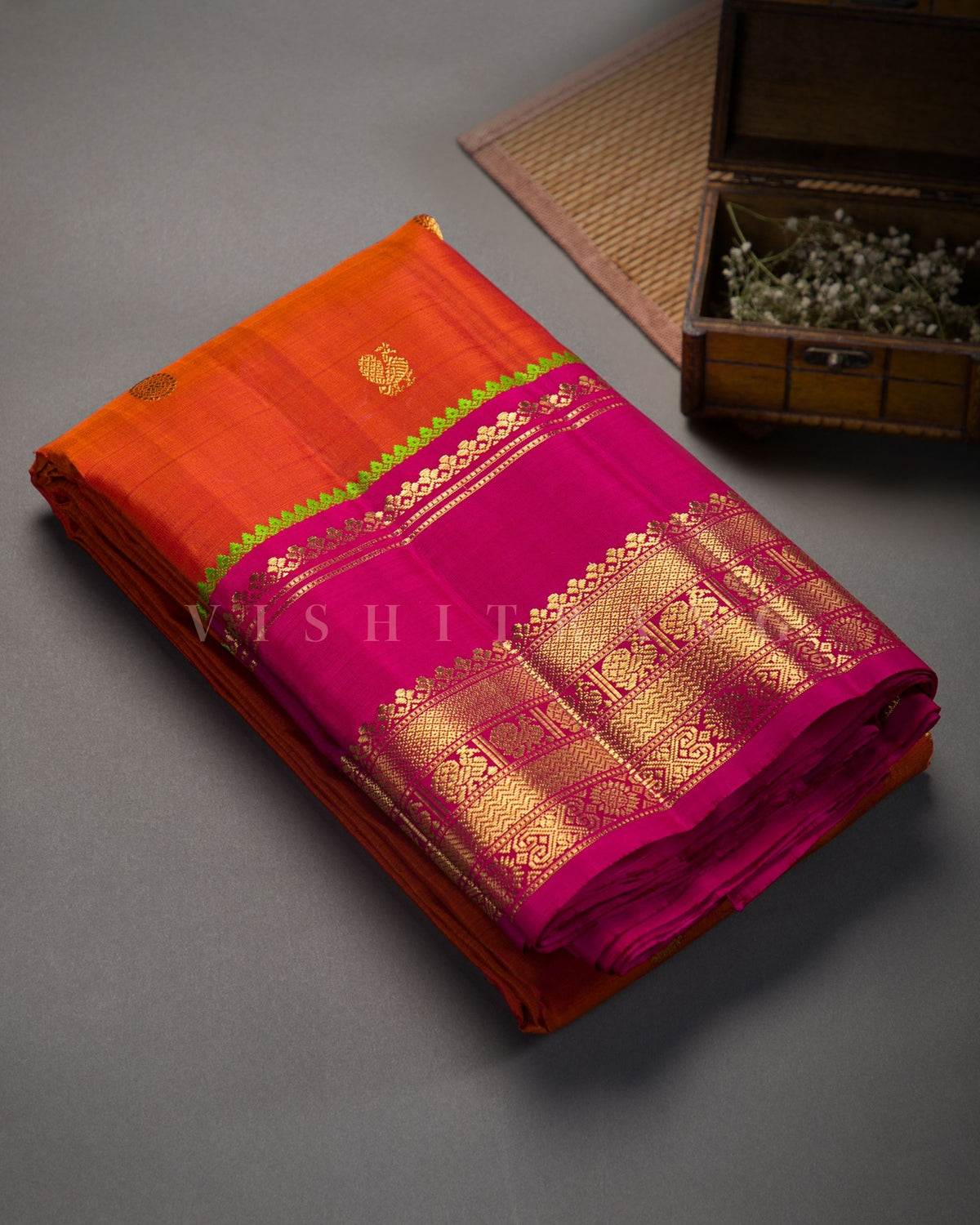 Vishitrang Rust Orange Kanjivaram Silk Sari CH-26-006