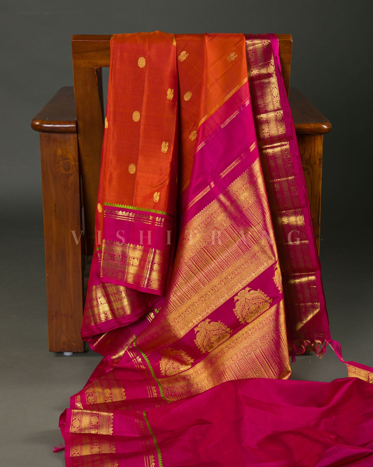 Vishitrang Rust Orange Kanjivaram Silk Sari CH-26-006