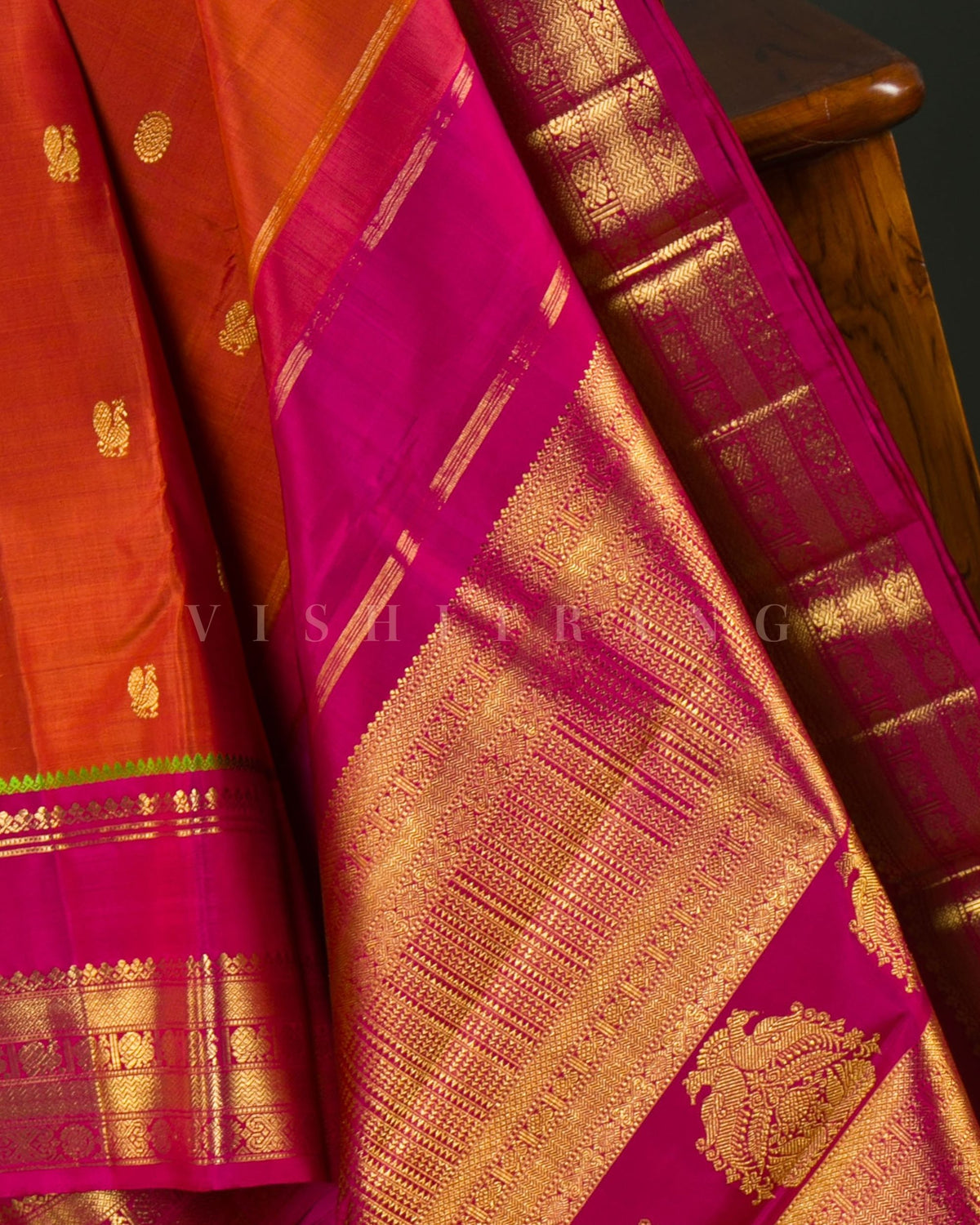 Vishitrang Rust Orange Kanjivaram Silk Sari CH-26-006