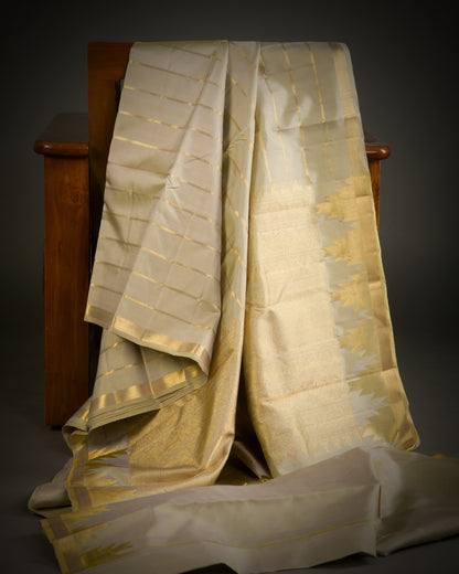 Vishitrang Ivory Gold Kanjivaram Silk Sari ML-26-003