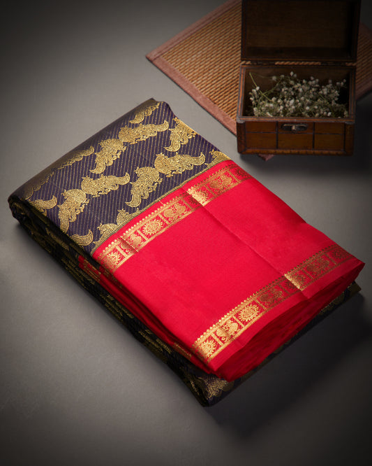 Vishitrang Navy Blue Kanjivaram Silk Sari KR-26-004