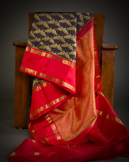 Vishitrang Navy Blue Kanjivaram Silk Sari KR-26-004
