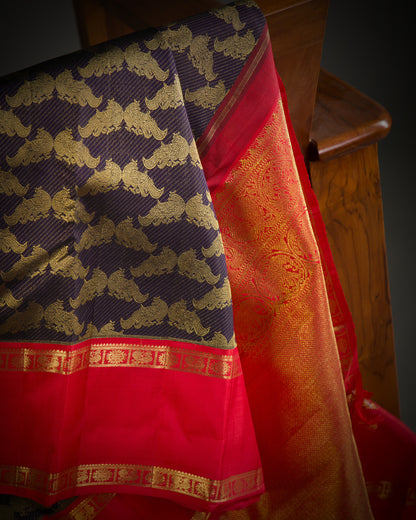 Vishitrang Navy Blue Kanjivaram Silk Sari KR-26-004