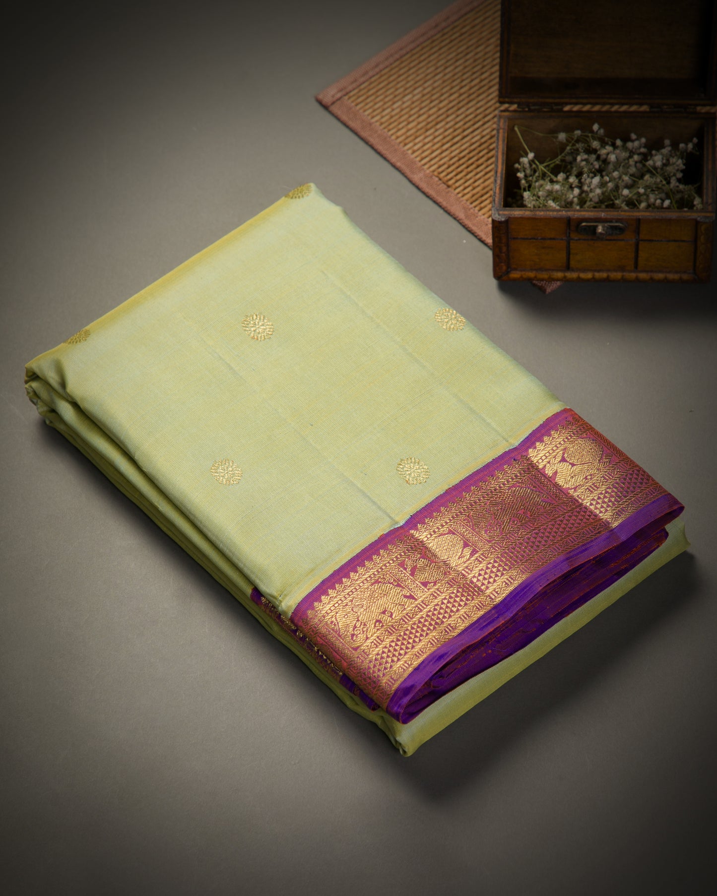 Vishitrang Pistachio Green Kanjivaram Silk Sari KR-26-011