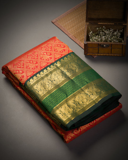 Vishitrang Red Kanjivaram Silk Sari SK-26-001