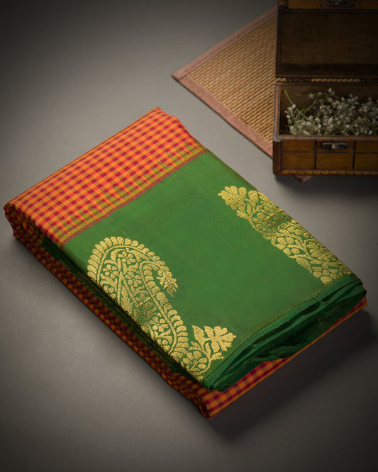Vishitrang Red Yellow Kanjivaram Silk Sari ML-26-002