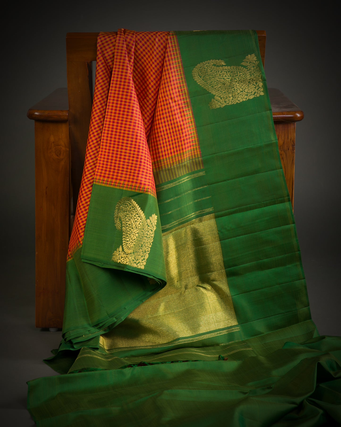 Vishitrang Red Yellow Kanjivaram Silk Sari ML-26-002