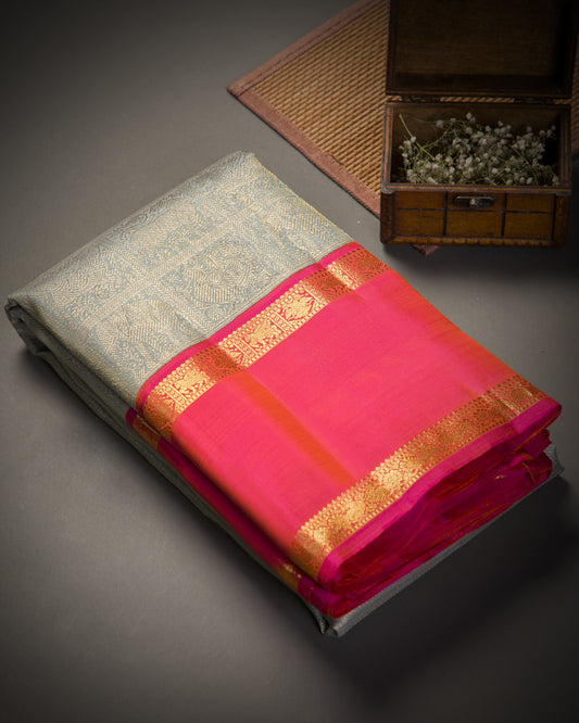 Vishitrang Silver Grey Kanjivaram Silk Sari KR-26-006